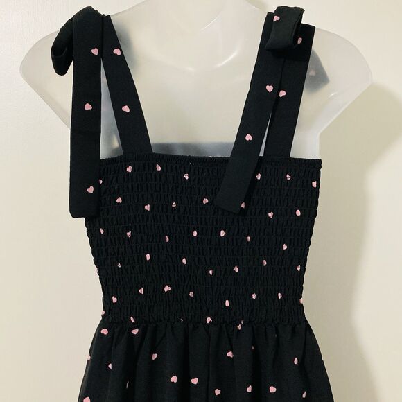 Francesca’s Size XS Ramona Heart Tiered Maxi Dress Sleeveless Smocked Black Pink - Picture 8 of 12